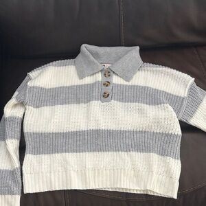 Gray and White Striped Women's Sweater